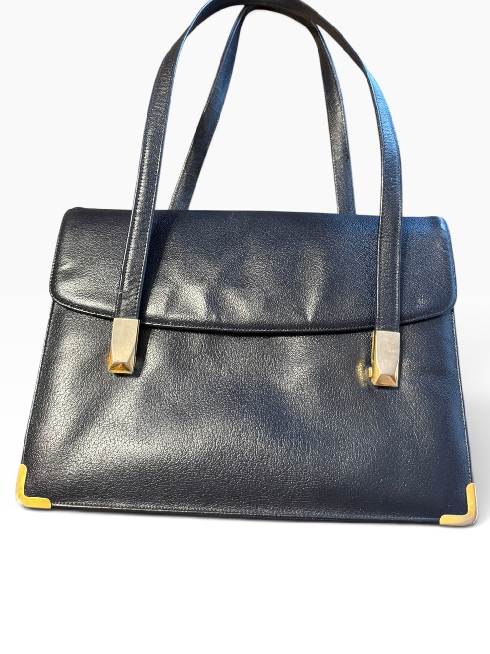 Koret 1950s 60s Black Leather Handbag Red Interior Gold Hardware MCM pristine